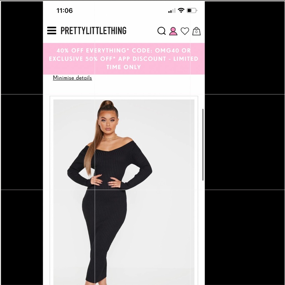 Prettylittlething Black Off Shoulder Rib Knitted Midaxi Dress Size S